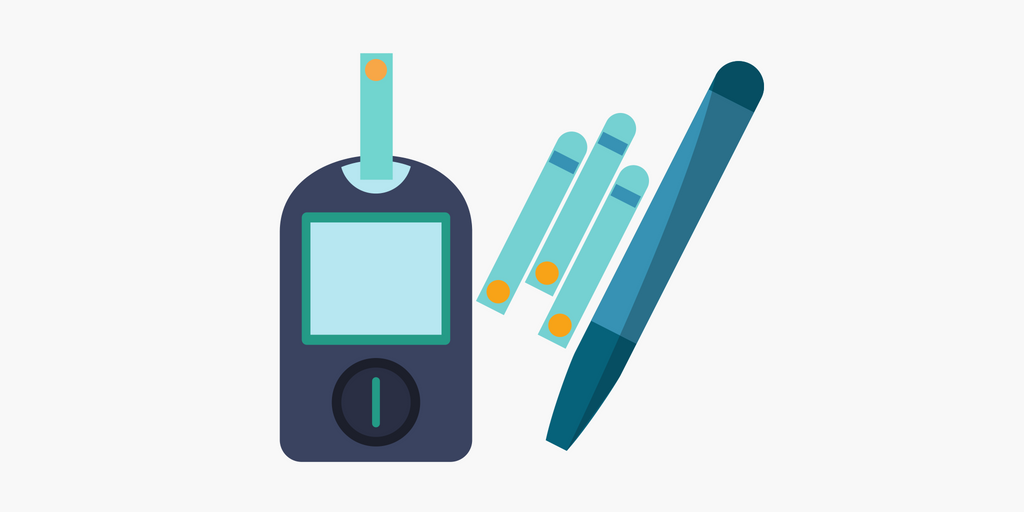 Illustrated glucose meter, test strips, and lancing device